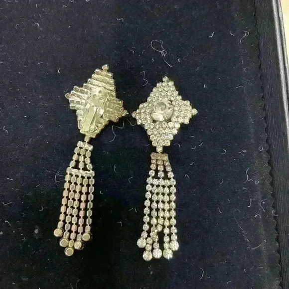 Rhinestone long drop earrings - Picture 3 of 4